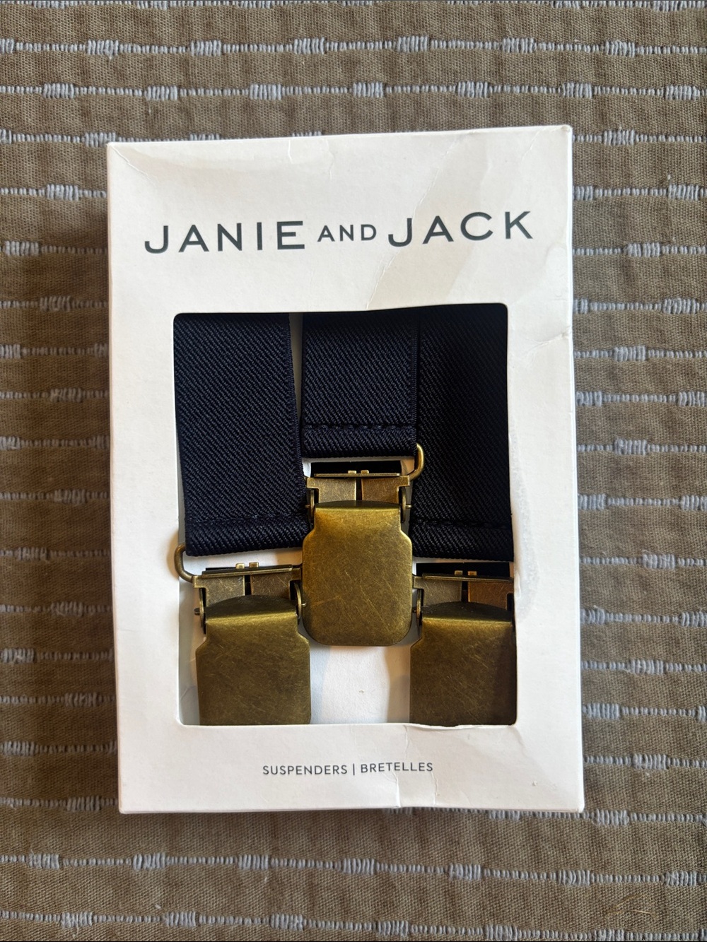 Janie and Jack Connor Navy Gold Classic Clip-On Suspenders Size 6-12 Months NIB